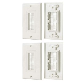 iMBAPrice 1-Gang Brushed Wall Plate - Decora Style Cable Pass Through Insert for Wires Wall Socket Plug Port/HDTV/HDMI/Home Theater Systems and More - White (Pack of 2)