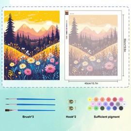 MAXBYE Malen Nach Zahlen Erwachsene, Bewaldete Hügel Paint by Numbers Blume DIY Handgemalt Ölgemälde Kit, Leinwand Acrylfarben Painting für Home Decor Geschenk, Ohne Rahmen 40x50cm