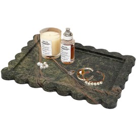 Prolee Marble Tray 100% Marble Vanity Trays for Bathroom 12" x 9", Scalloped Tray, Marble Tray for Kitchen Counter, Bathroom, Rainforest Green
