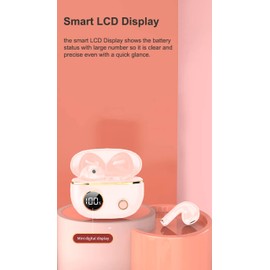 eDealz in-Ear Wireless Bluetooth 5 Headphones, Earbuds IPX5 Waterproof with Microphone Rechargeable USB C Case with Round LCD Display for Smartphones Android iOS (Pink)