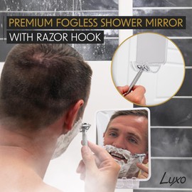 Luxo Shower Mirror, Shower Mirror fogless for Shaving with a Removable Razor Holder - Shaving Mirror for Shower with a Powerful Suction Cup - Shatterproof fogless Mirror for Shower