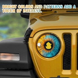 2 Pack Beast Eyes Headlamp Decals,New Cute Duck 3D Stereoscopic Eye Headlight Sticker,Car Body Window Bumper Decorative Sticker,Suitable for JL,JK (Yellow Duck)