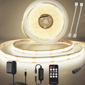 Hosyl Dimmable COB LED Strip Light Kit with RF Remote & UL12v Power Supply, CRI 93+ Flexible Cuttable 4000K Natural White Cob Light Strip for Under Cabinet Lighting, Bedroom Mood & DIY Projects