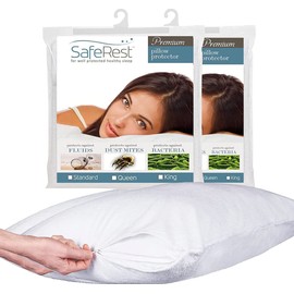 Pillow Protector - Pack of 2 - Standard Size Waterproof Pillow Cover - Zippered Pillow Encasement for College Dorm Room, New Home, First Apartment - Cotton Terry, Waterproof, Breathable