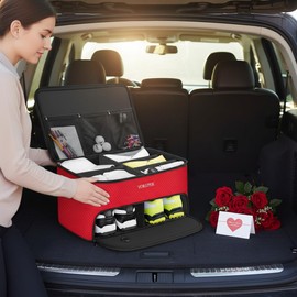 YOREPEK 2 Layer Golf Trunk Bag Organizer, Sturdy Golf Trunk Storage Storing 2 Pair Shoes and Golfing Essentials for Women In One, Towel, Hats, Cleaner Brush, Divot Tool, Gifts for Women Golfers, RED