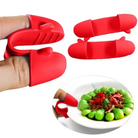 1 Pair Mini Silicone Finger Oven Mitts Heat Cold Dirty Hurt Resistant, Versatile Little Tool such as Pot Holders, Finger Food Tongs, Coffee Filter Separators Clips (Red)