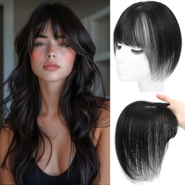 Amchoice Hair Toppers for Women Real Human Hair, Bangs Hair Clip 360° 3D Cover Bangs, Human Hair Toppers for Women Daily(Black, 3D French Bangss (5 * 9))