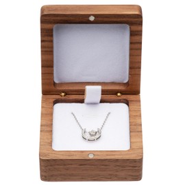 COSISO Vintage Natural Walnut Wood Necklace Box,Pendant Storage Case Jewelry Display Box for Anniversary Propose Christmas (Beige Inner)