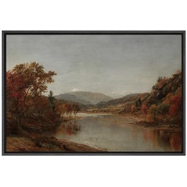 SIGNWIN Framed Canvas Print Wall Art Autumn Mountain Range River Lake Antique Vintage Botanical Nature Wilderness Modern Art Decorative Contemporary for Living Room, Bedroom, Office - 16"x24" Black