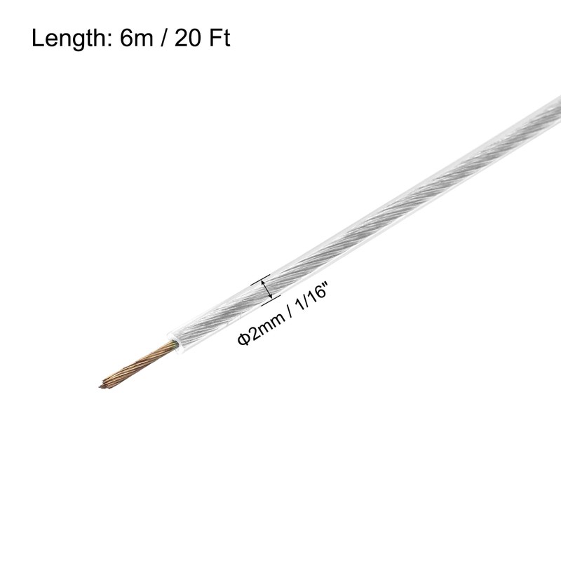 sourcing map 2mm (1/16 inch) Clear Vinyl Coated Wire Rope,