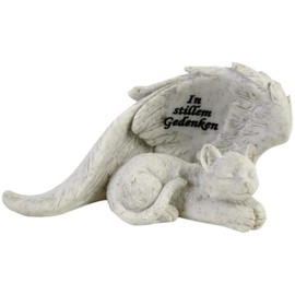Cat Memorial Stone Sleeping Figurine Angel Wings Engraved 20cm 1 Piece