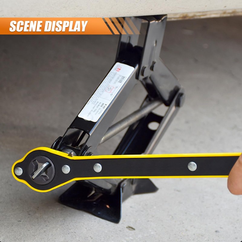 Auto Labor-Saving Jack Ratchet Wrench, 360°Swivel Scissor Jack Adapter, Forward
