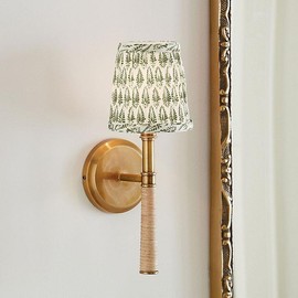 Ballard Designs Desta 1-Light Rattan Sconce - Select Options:: Natural/Brass with Riverbed Cello Blue Shade