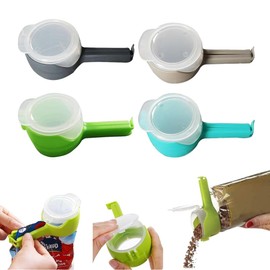 4PCS Bag Clips with Pour Spout Snack Clips That Pour Food Storage Sealing Clips with Pouring Spouts Reusable Plastic Cap Sealer Clips Bag Clips Seal and Pour Bag Clip for Food Storage Organizer