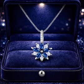 ESTELAPRIVE - Collar Flor Azul Perla Plata 925 Dije Regalo Pareja Lujo