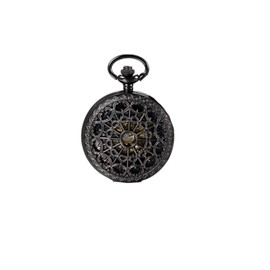 JewelryWe Mens Hollow Pocket Watch Mechanical Movement Classic Retro Roman Number Black Locket Watch