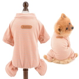SMALLLEE_LUCKY_STORE Pet Pajamas Striped Cotton Small Dog Cat Boy Girl Pupply Pajamas Jumpsuit Bodysuit Sweater Shirt with Legs Yorkie Chihuahua Clothes