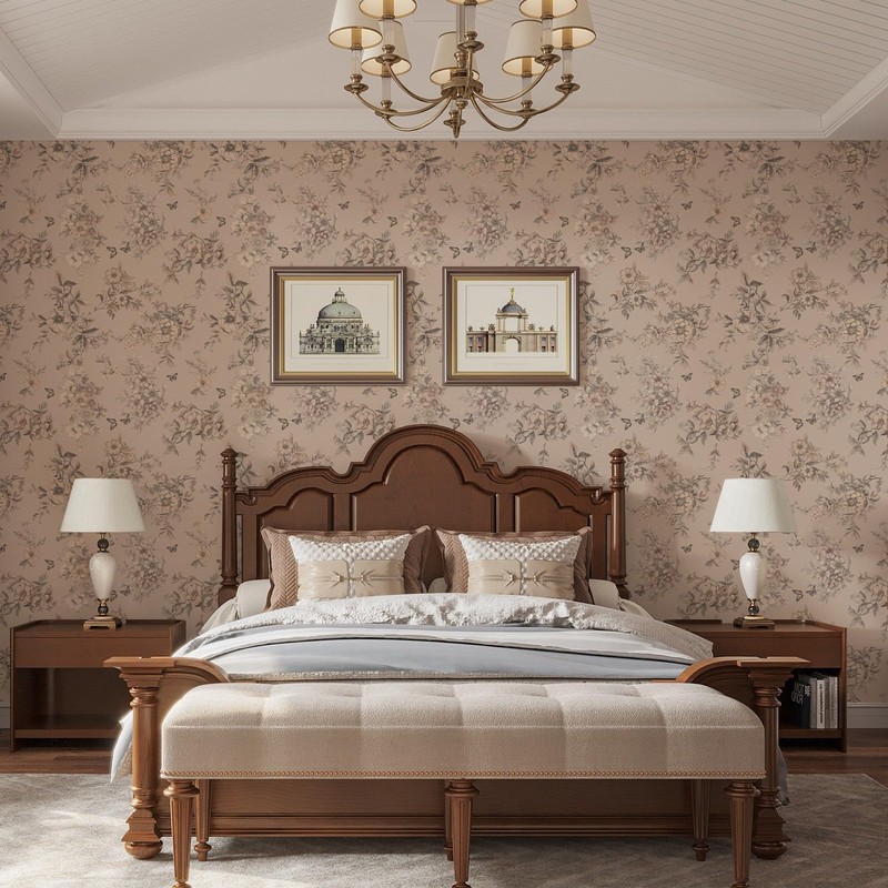 Yancorp 17.3"x118.1" Grey Beige Textured Peel and Stick Flower Wallpaper