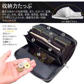 Jxleichi Men's Wallet, Long Carbon Leather Wallet, Genuine Leather, Large Capacity, Can Hold 25 Cards, Zip-Around, Card Case, YKK Skimming Prevention, Magnetic Prevention, Bill Slots, Coin Slot