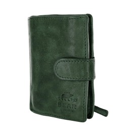 Bear Design Small Men's Leather Wallet with RFID Protection Case, Wallet for Men with Business Card Sleeves and Credit Card Sleeves, Green, Casual