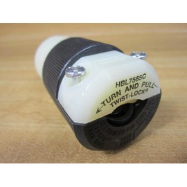 Hubbell HBL7565C Locking Connector, 3 Pole and 3 Wire, 10 amp 250V/15 amp 125V, Black/White