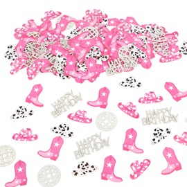 BOXOB 200pcs Cowgirl Disco Birthday Confetti, Pink & Silver Glitter Table Confetti Disco Party Decorations for Birthday Bachelorette Music Party