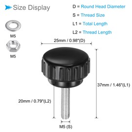 CoCud Thumb Screw Knurled Knobs Set, M5 x 20mm Male Thread 25mm Head, Clamping Screw Threaded Stud Hand Knobs Grip Kit with Nuts Washers, (Applications: for Machinery Lathes), 4-Set