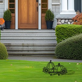 WADORN Fall Pumpkin Metal Decorative Garden Stakes, Funny Welcome Autumn Metal Outdoor Statues Fall Harvest Silhouette Ornament Gifts Welcome Yard Sign for Thanksgiving Party Autumn Harvest Lawn