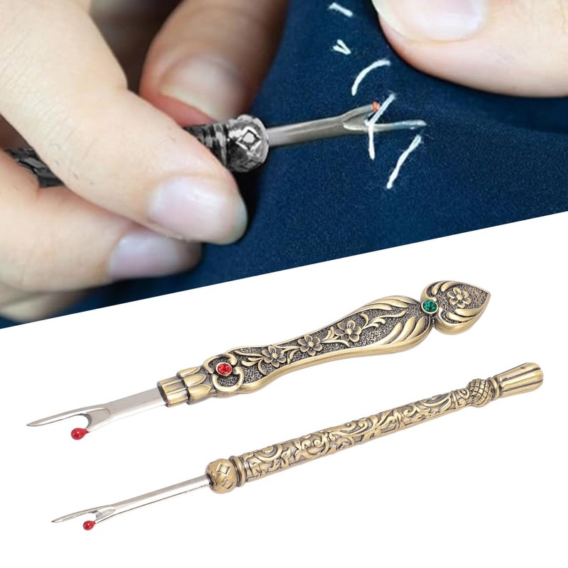 HERCHR 2Pcs Metal Seam Ripper Set,Seam Ripper Thread Remover Tool,DIY