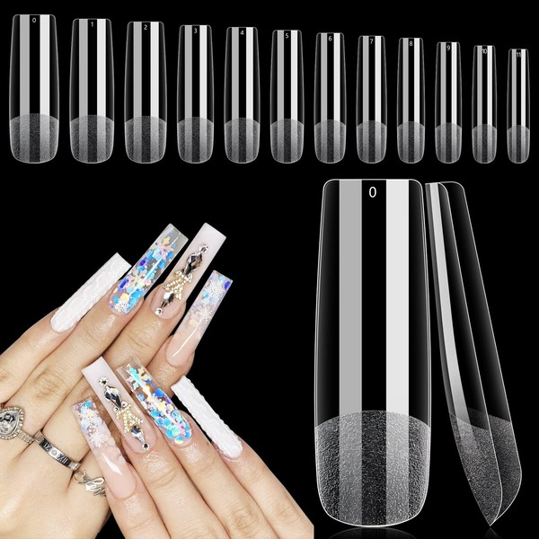 Deciniee Gel Nail Tips, 240Pcs Full Cover Square Straight Nail Tips for Gel Extensions, 12 Sizes False Square Nails Tips for Acrylic Nails, Professional Clear Nail Tips for Salon Home Nail Design