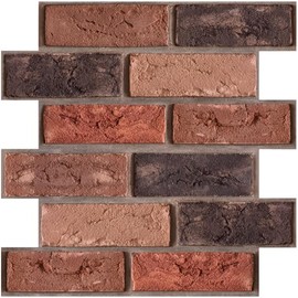 szgwtk 3D Brick Wall Panels, Peel and Stick, 11.8 x 11.8 inches (Set of 10pcs),3D Self-Adhesive Brick Tiles for Living Room,Fireplace,Bedroom (Oxidized red)