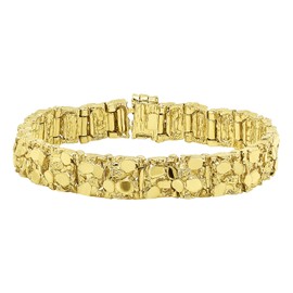Thick 12.5mm 14k Gold Plated Chunky Nugget Textured Link Bracelet, 9" + Microfiber Cloth
