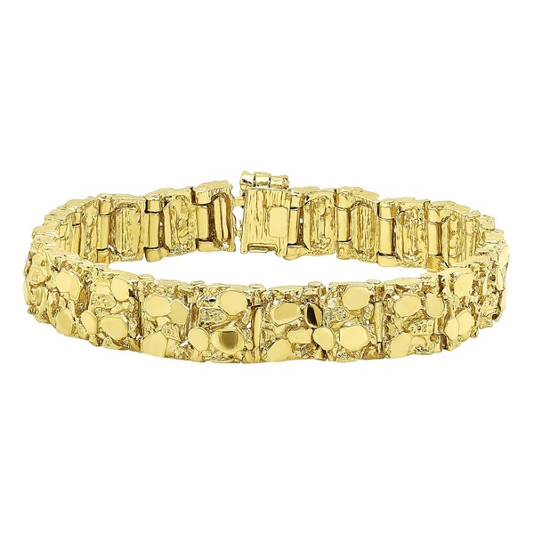 Thick 12.5mm 14k Gold Plated Chunky Nugget Textured Link Bracelet,