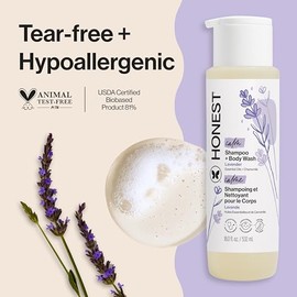 The Honest Company 2-in-1 Cleansing Shampoo + Body Wash | Gentle for Baby | Naturally Derived, Tear-free, Hypoallergenic | Lavender Calm, 18 fl oz