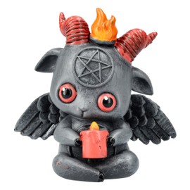 Pacific Giftware Baphomet Figurine - Cute Baphy at Ritual - Cute Decoration with Pentagram and Flames, 9.5 cm, Gothic, Artificial Stone, Grey
