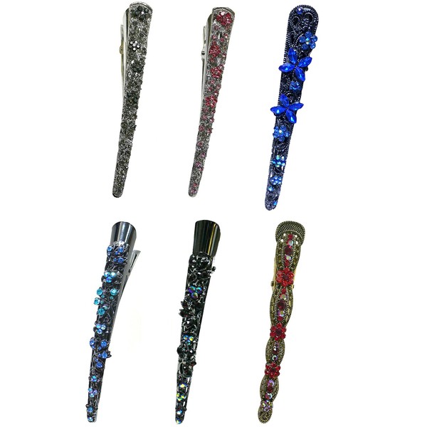 Set of 6 JCGY Alligator Duckbill Beakclips Long Slender Metal