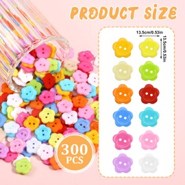Larrel Pack of 300 Flower Buttons, Colourful Buttons, 13.5 mm Buttons for Sewing with 2 Holes, Mini Buttons, Cute Children's Buttons, Flower Shape, Decorative Buttons, Craft Buttons for Sewing