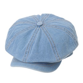 WITHMOONS Baker Boy Flat Cap Stitchy Beret Washed Denim Jean Hat DW3834 (Lightblue)