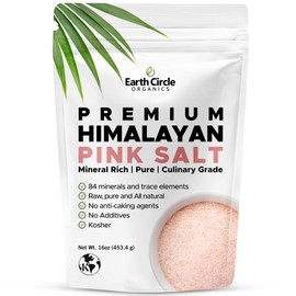 Earth Circle Organics Premium Himalayan Pink Fine Grain Salt, No Anti-Caking Agents, Pure Culinary Grade - Kosher, Nutrient and Mineral Dense, 1 Pound