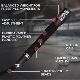 Elite Jumps Freestyle - Cuerda de saltar con abalorio para entrenamiento cardiovascular, cuerda de entrenamiento con asas largas irrompibles y abalorio inastillables, diseñada para principiantes o