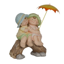 Alpine Corporation QWR1370 Indoor/Outdoor Boy and Girl with Umbrella Garden Statue, Playful Friendship Statue, 20" H, Yellow