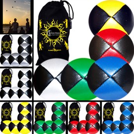 Flames 'N Games 5x Pro Thud Juggling Balls (LEATHER) Professional Juggling Balls Set of 5 + Travel Bag! (Black/Red)