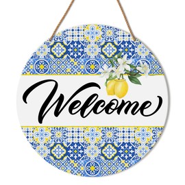 Welcome Lemon Door Sign, Summer Welcome Sign Decor for Home Front Door Patio Porch