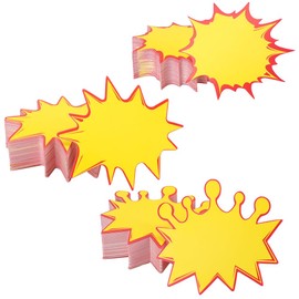300PCS Star Burst Signs - 11x10cm Fluorescent Neon Paper Retail Price Tags, 3 Shape Store Promotion Stickers for Memo Notes, Yellow Red Business Signage
