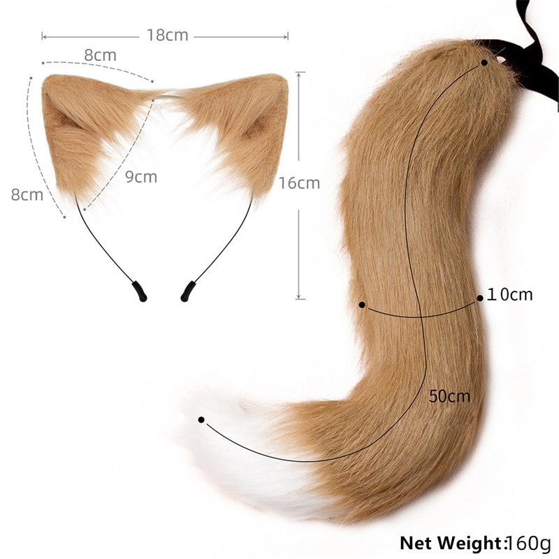 URFUN Adult Plush Tail and Ears Set Faux Fur Cat