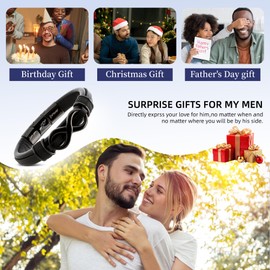 Officentra Genuine Cowhide Bracelets for Men with Infinity Symbol – Leather Bracelet Gift for Him with Love You Forever Clasp – Stylish Adjustable Mens Accessory for Husband Gifts & Daily Wear