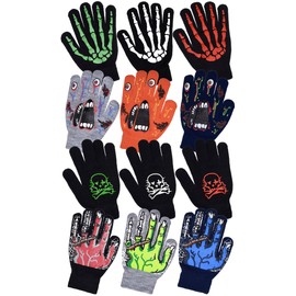 Polar Wear Boys Scary Skeleton Monster Knit Glove Set For Winter (B6B1568 Monster Gray)
