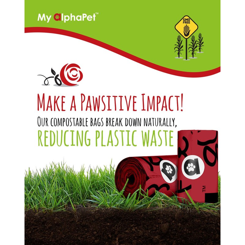 My AlphaPet Compostable Dog Poop Bags, Cornstarch Eco-Friendly, HOME COMPOST