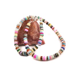 Natural Multi Mix Gemstone 6.5mm Heishi Washer Smooth Roundel Necklace (24")