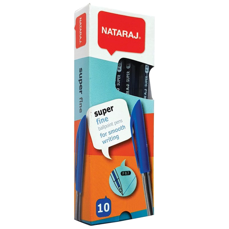 Nataraj Ballpoint Pens, Blue, Pack of 10, Point (0.7mm), Smooth